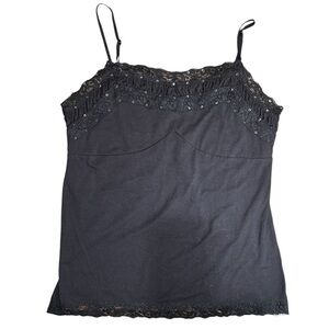 Medium Black laced spaghetti strap tank top with sequins